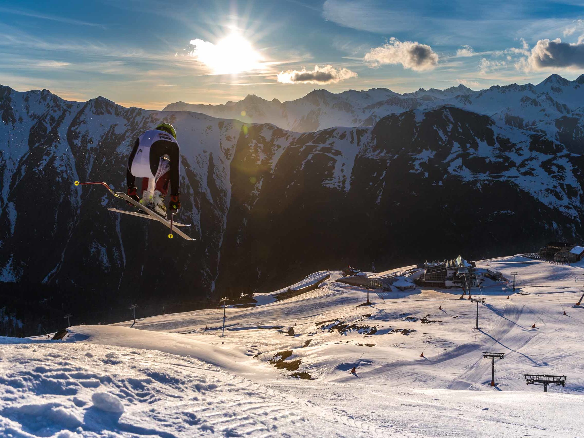 Crew working on a film set in Ischgl, Austria, during a winter mountain production.